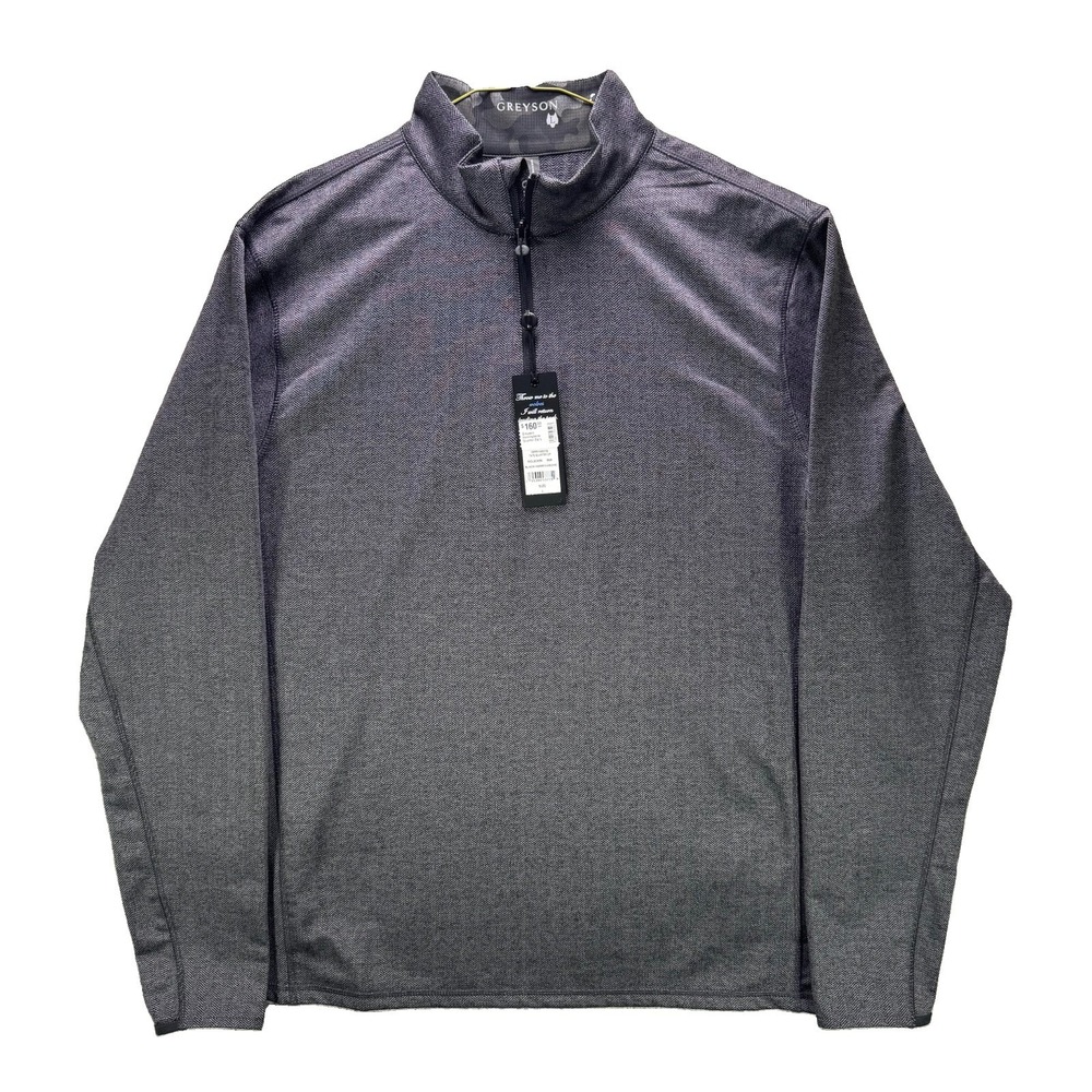 Greyson Herringbone Tate 1/4 Zip Pullover Mens Large Black Gray Golf NWT $160